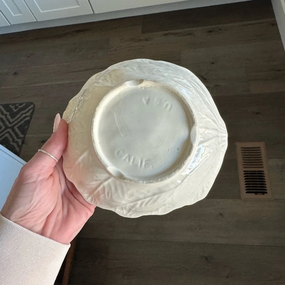 Vintage California Pottery Lusterware White Pearlescent salad bowls